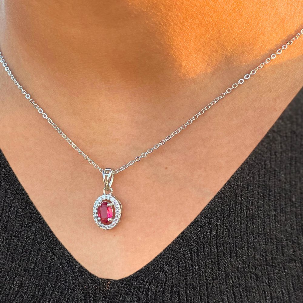 Red Oval Pendant Necklace