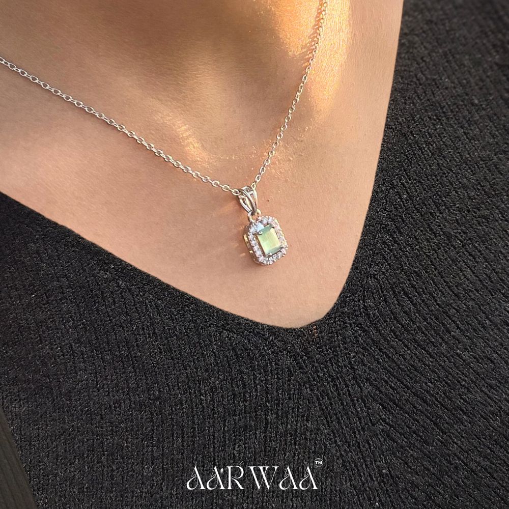Green Square Pendant Necklace