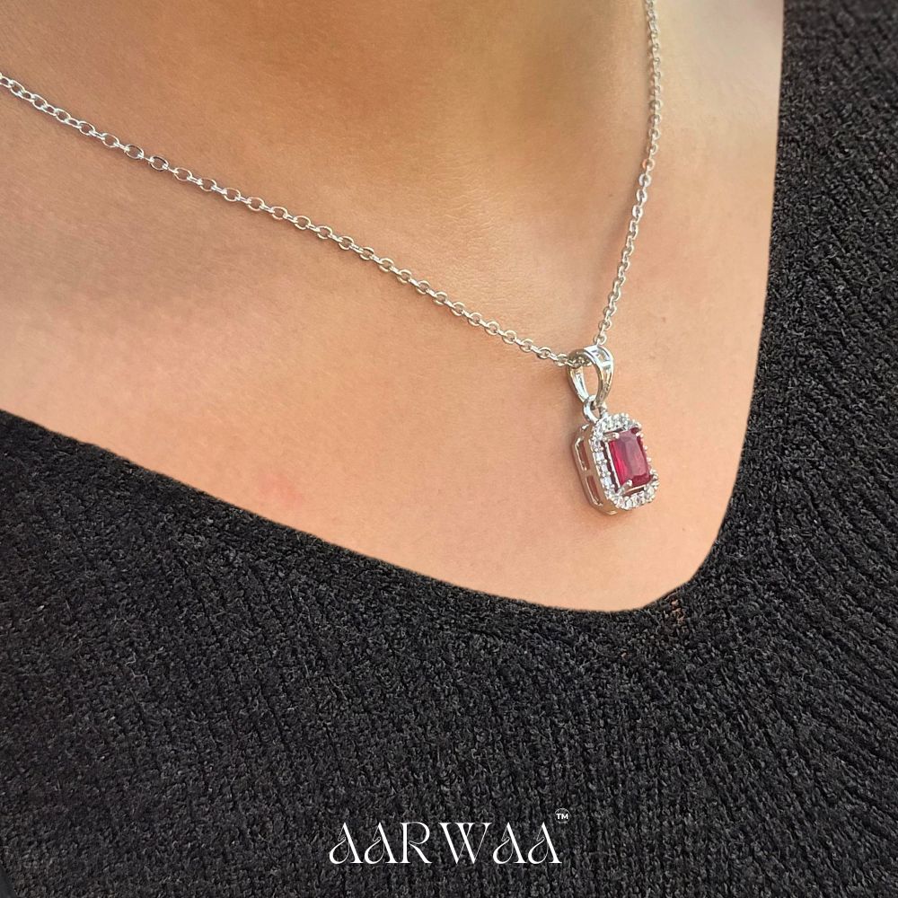 Aarwaa Red Square Pendant Necklace