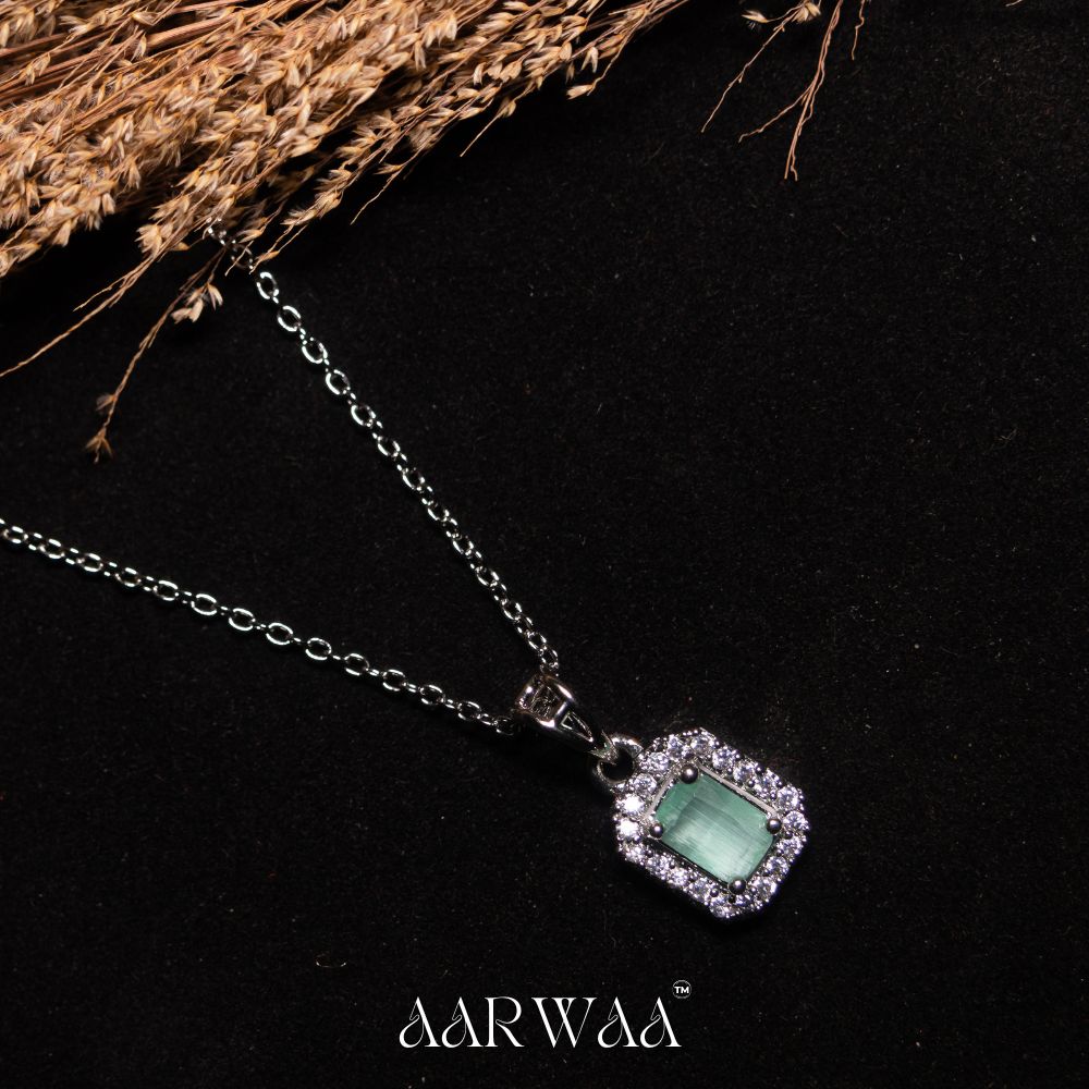 Green Square Pendant Necklace