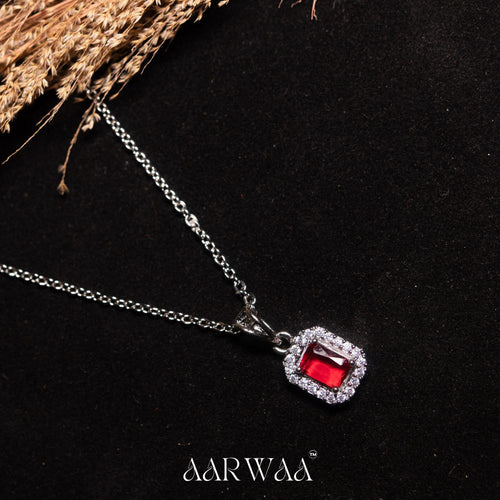 Aarwaa Red Square Pendant Necklace