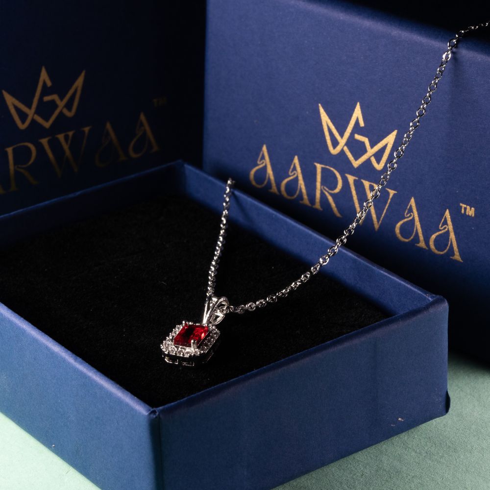 Aarwaa Red Square Pendant Necklace